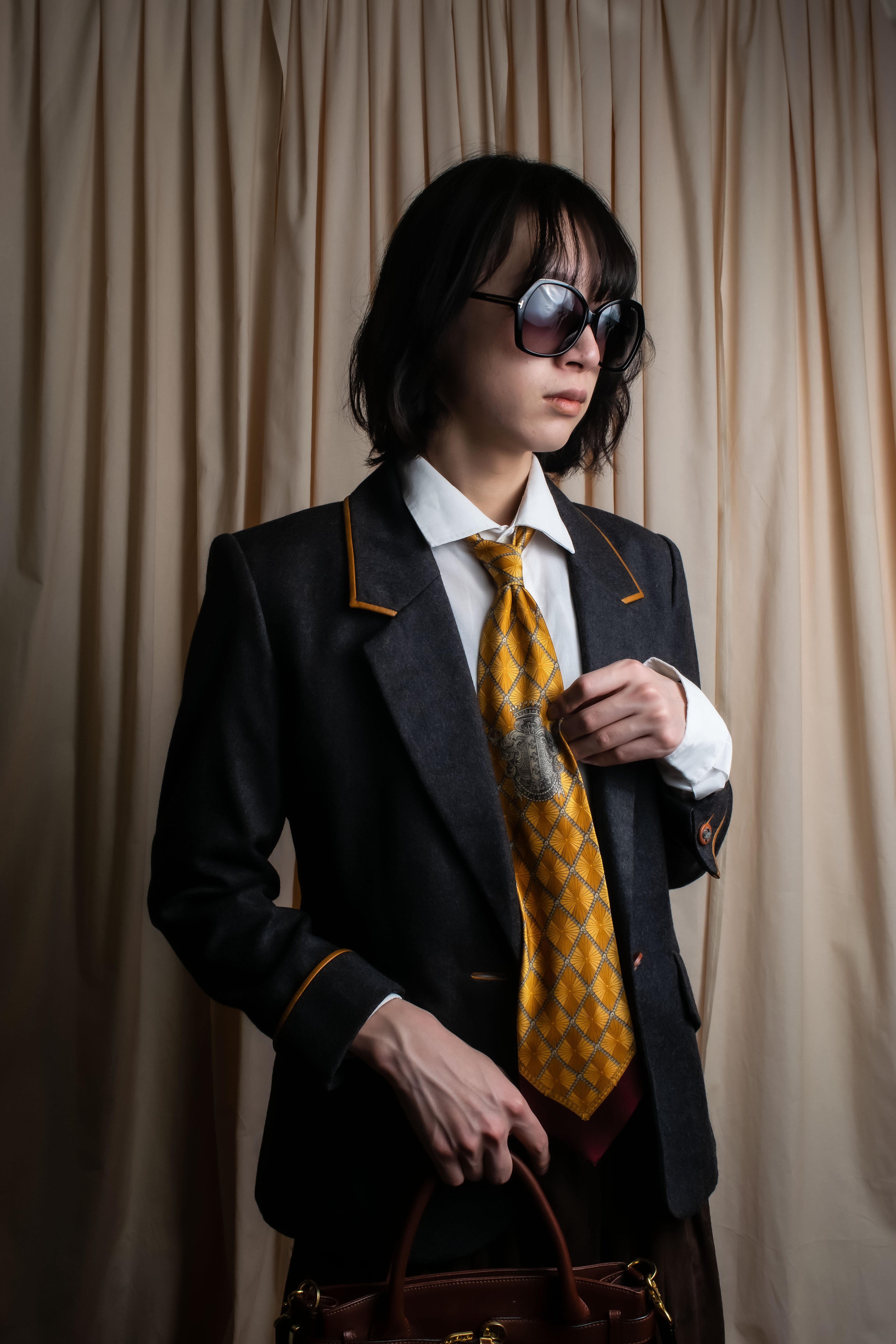 "GIANFRANCO FERRE" Ornamental yellow silk necktie