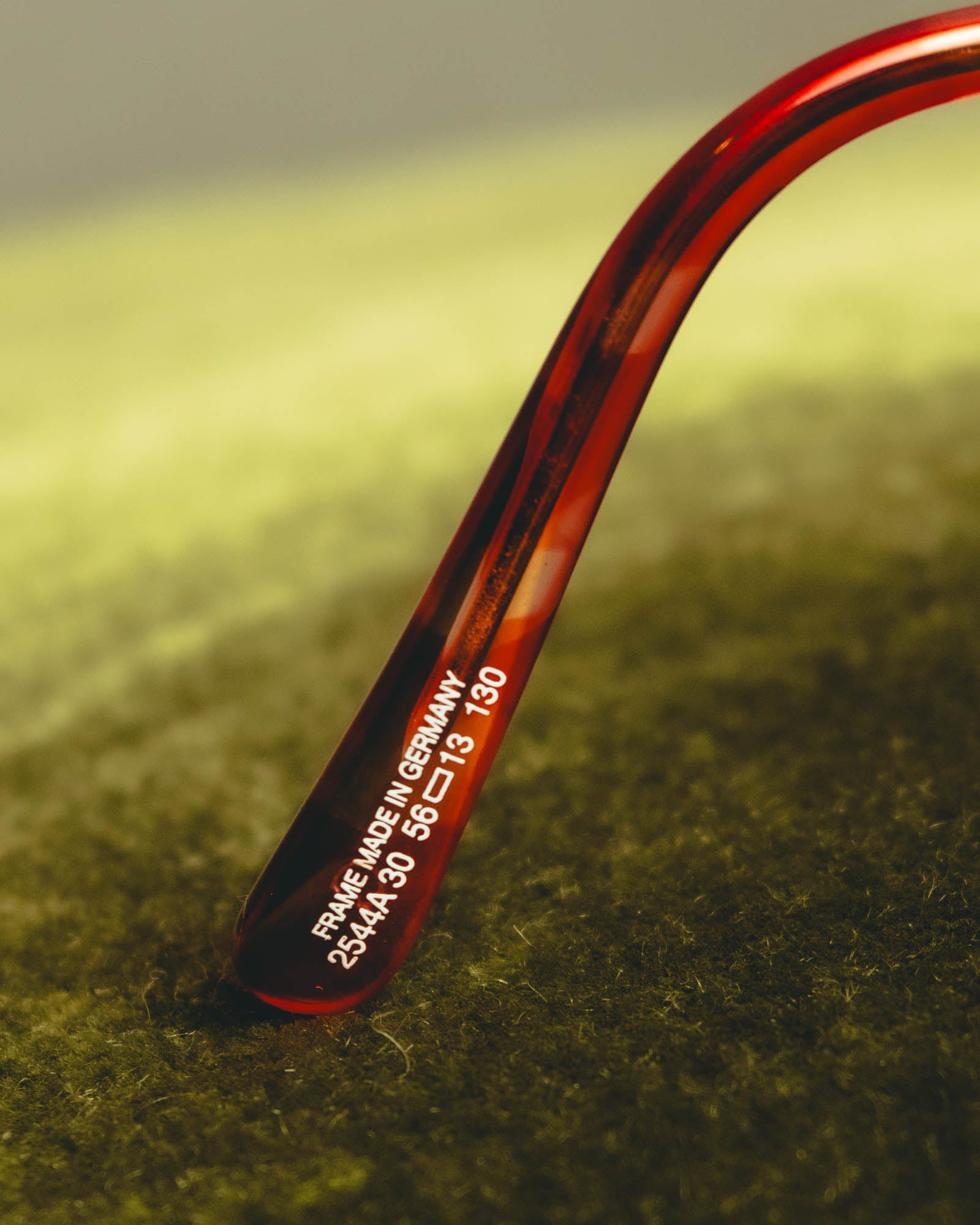 テンプル内側に残る「FRAME MADE IN GERMANY」表記と、モデル2544A、カラーコード30、56□13・テンプル長130mmの刻印を確認できるカット。