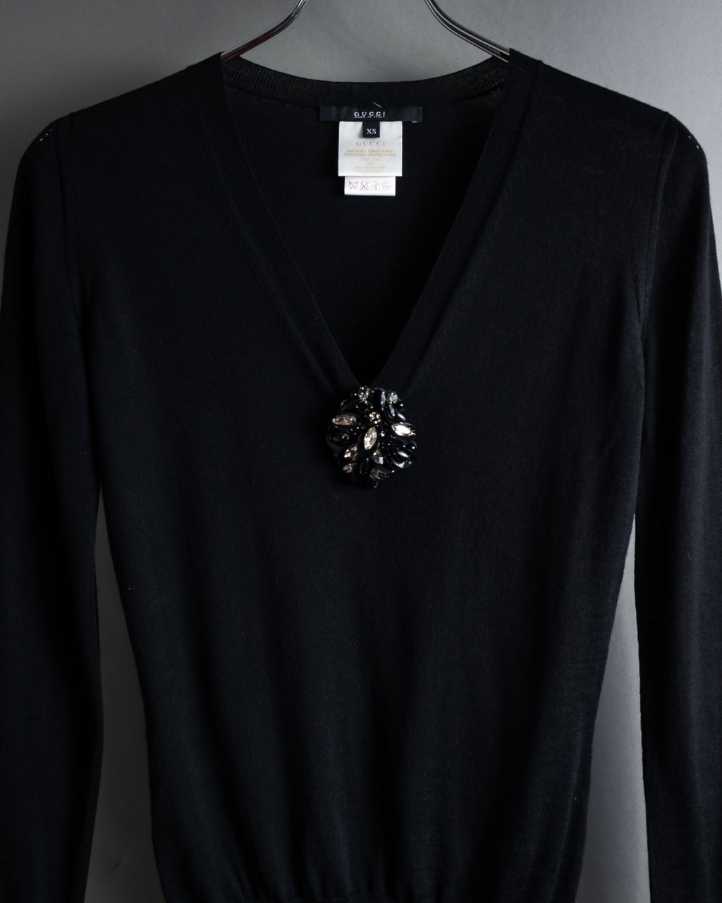 "GUCCI" Embellished v neck jewel knit sweater