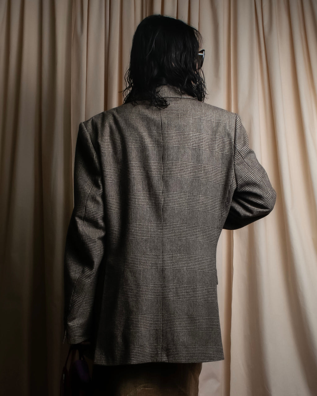 "YVES SAINT LAURENT" Glen plaid oversized wool tailored jacket