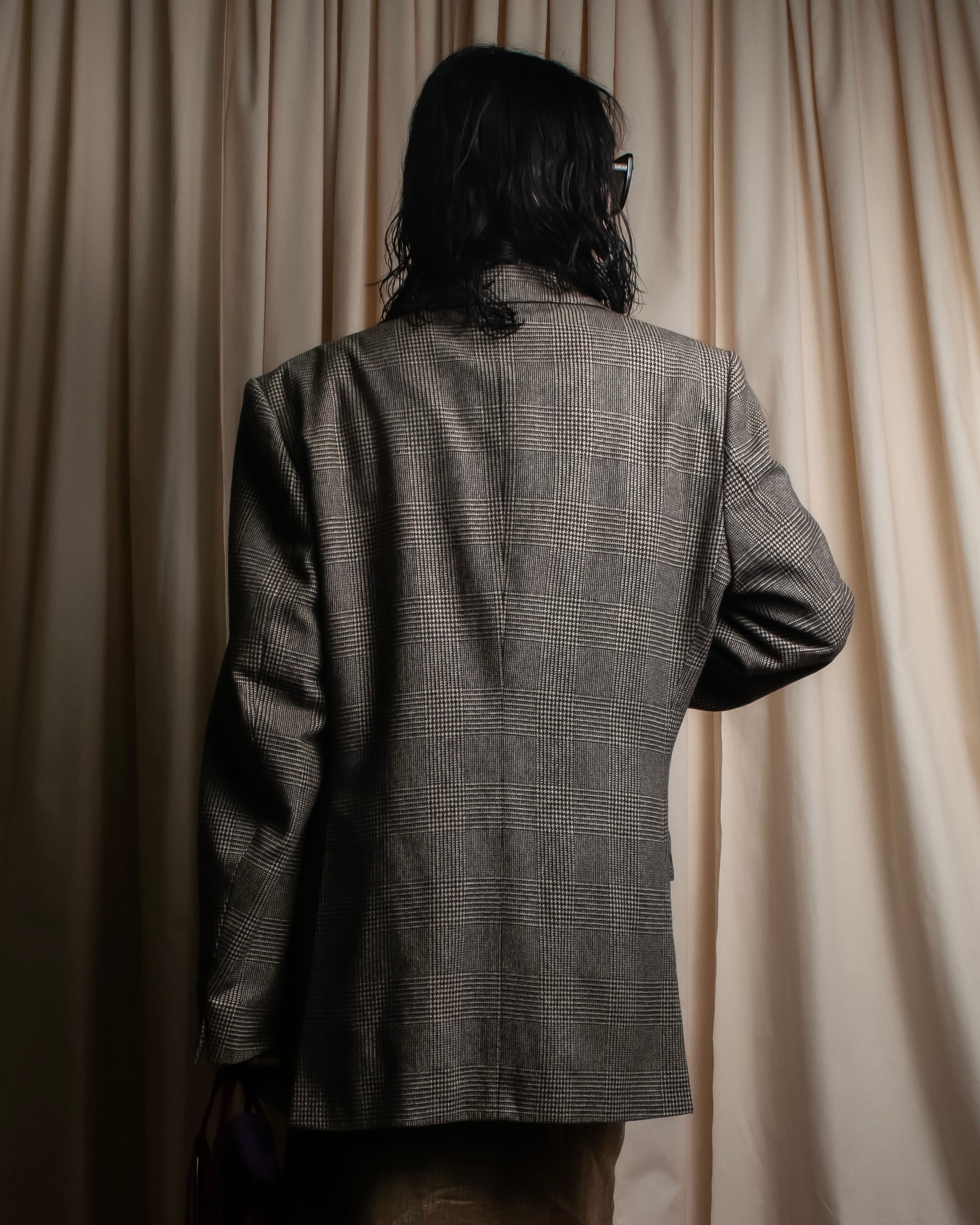 "YVES SAINT LAURENT" Glen plaid oversized wool tailored jacket