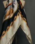 "Salvatore Ferragamo" 90's-00's Vintage arctic fauna and scrolling ribbon silk scarf