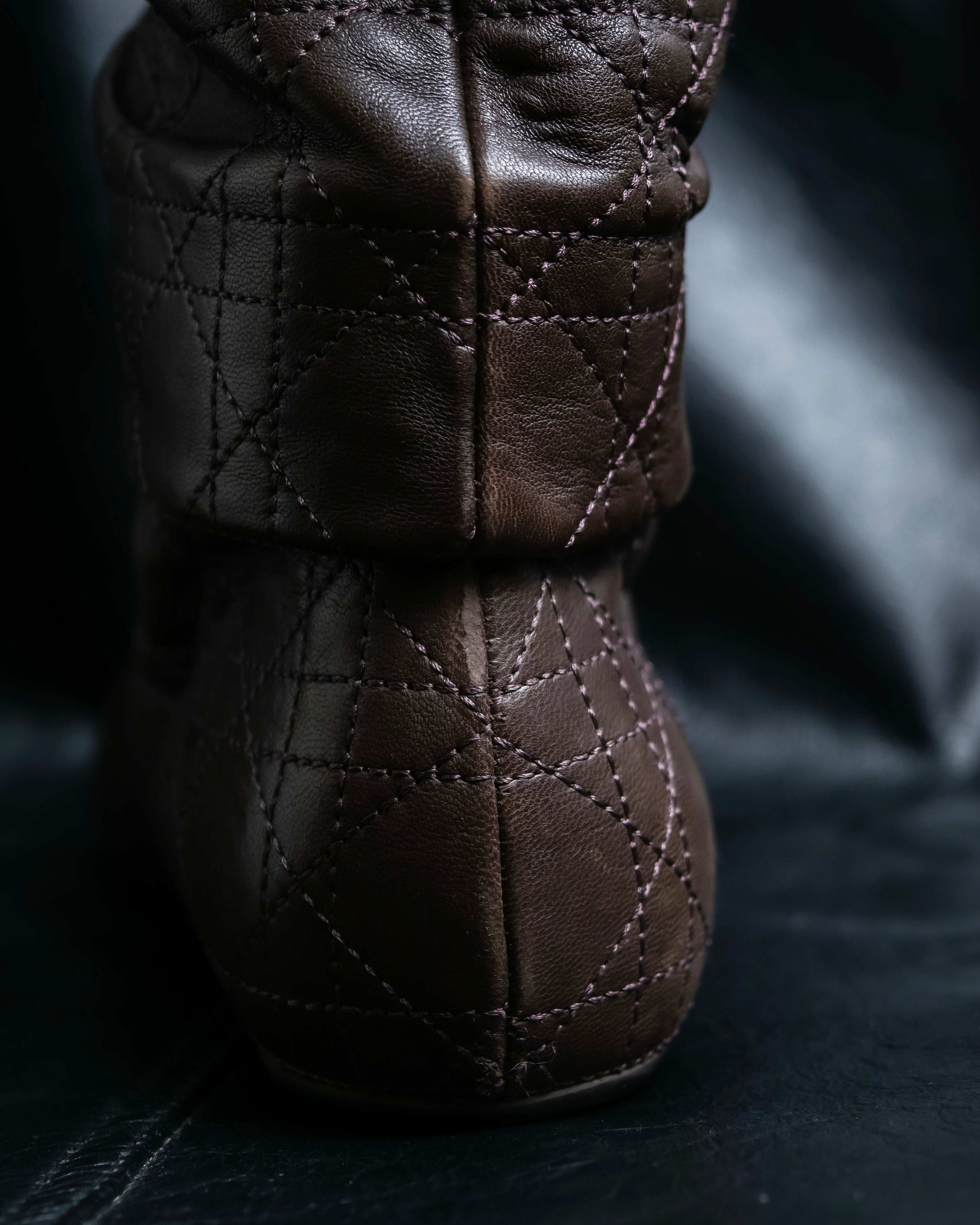 “Christian Dior” Brown Cannage leather long boots