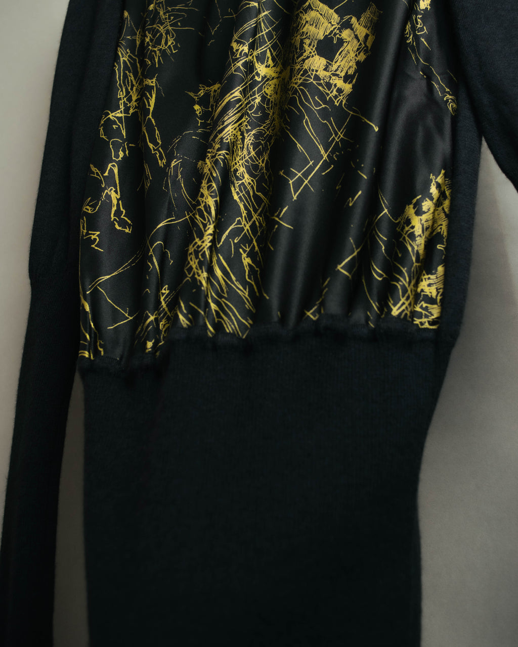 "Hermès" 00's Horse sketch print silk-paneled cashmere blend knit sweater