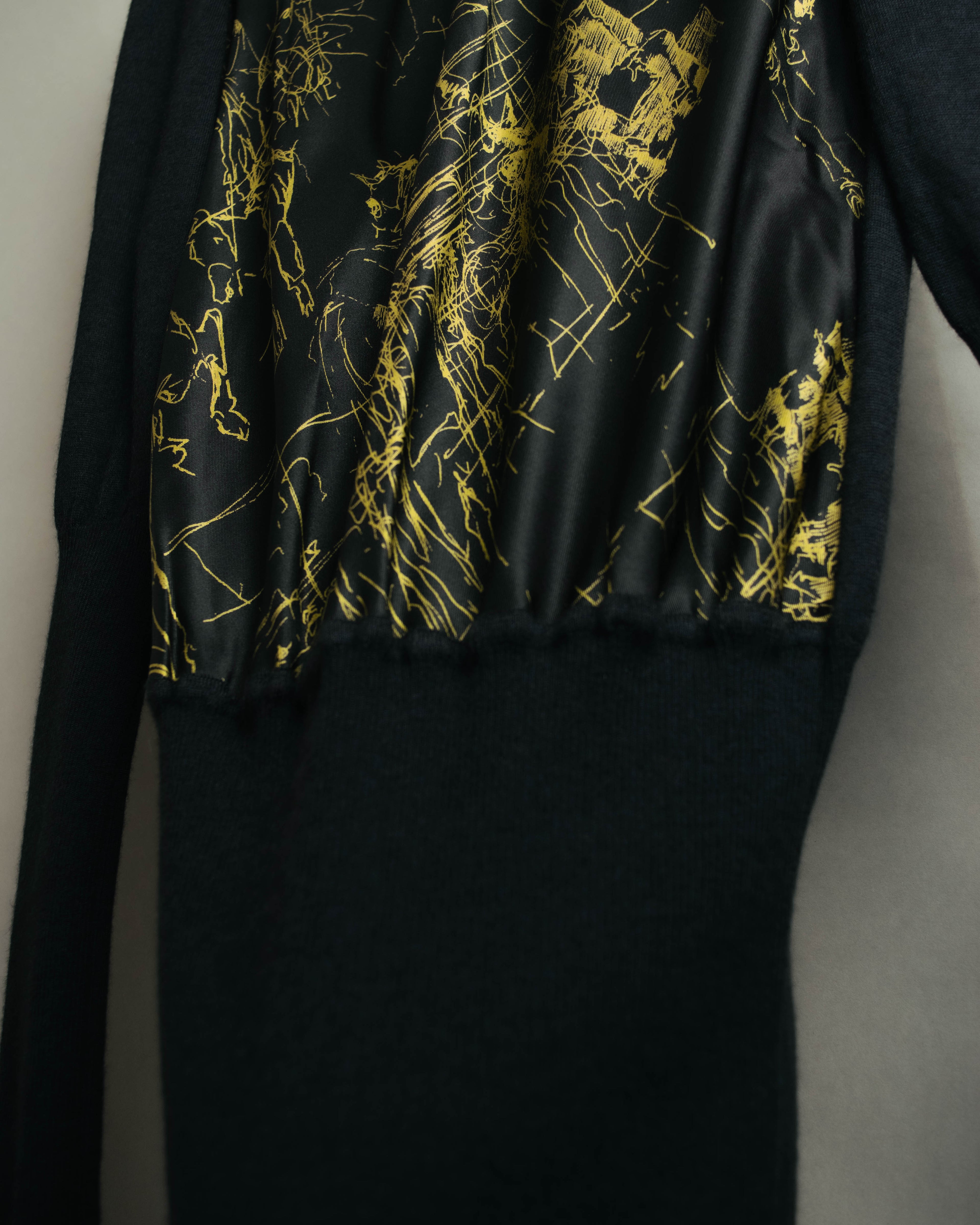 "Hermès" 00's Horse sketch print silk-paneled cashmere blend knit sweater