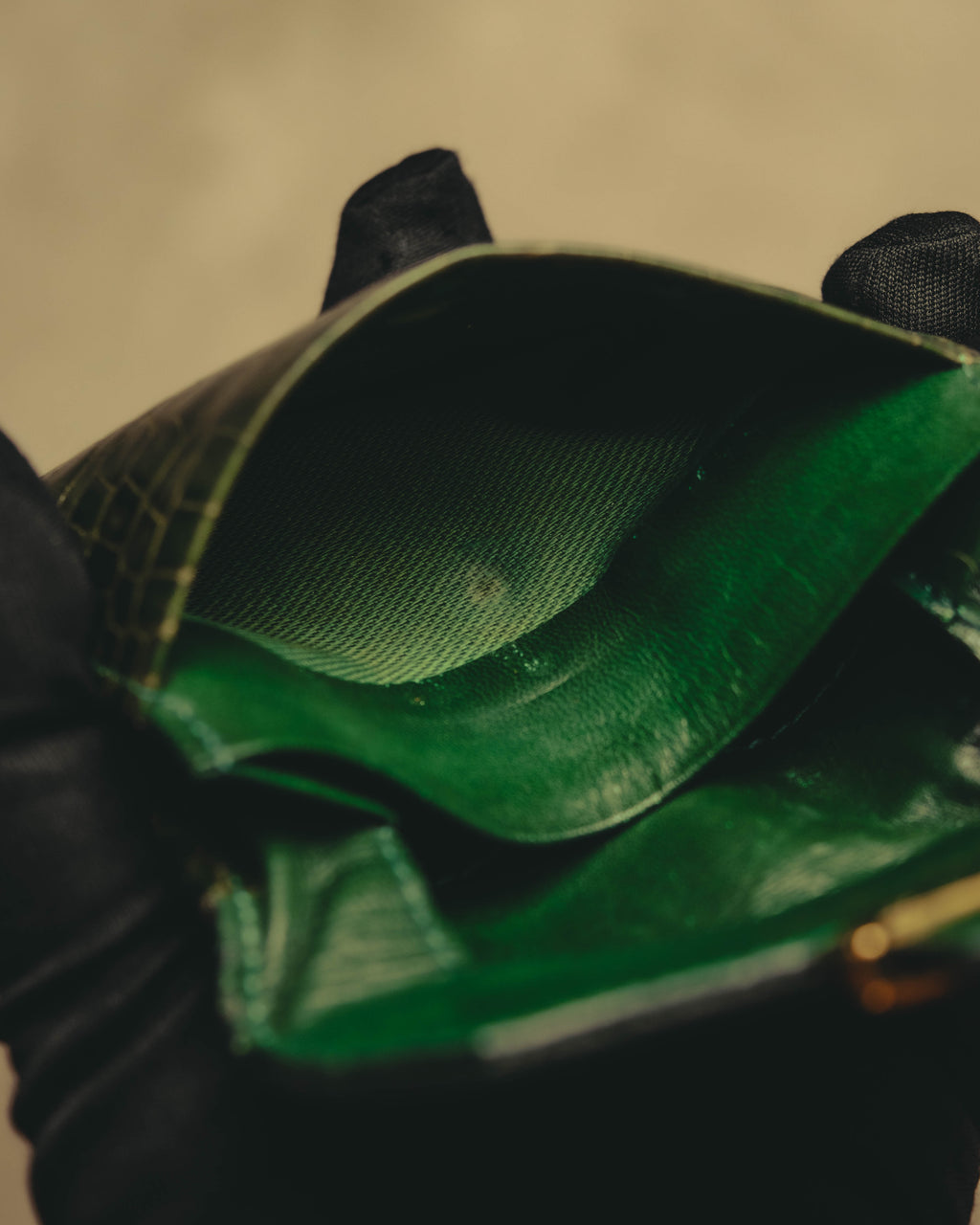 "Yves Saint Laurent" 80's Dark green crocodile compact wallet