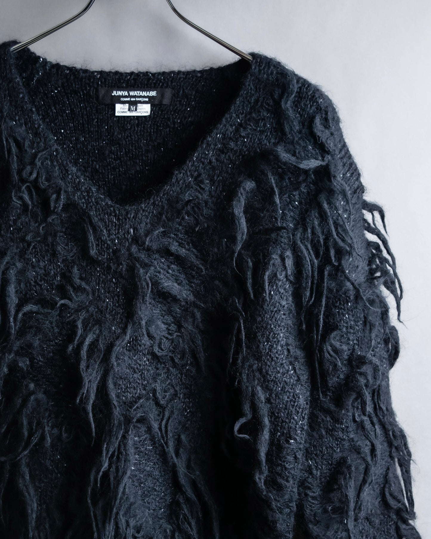 "JUNYA WATANABE COMME des GARCONS" Fringe design brushed V-neck knit pullover