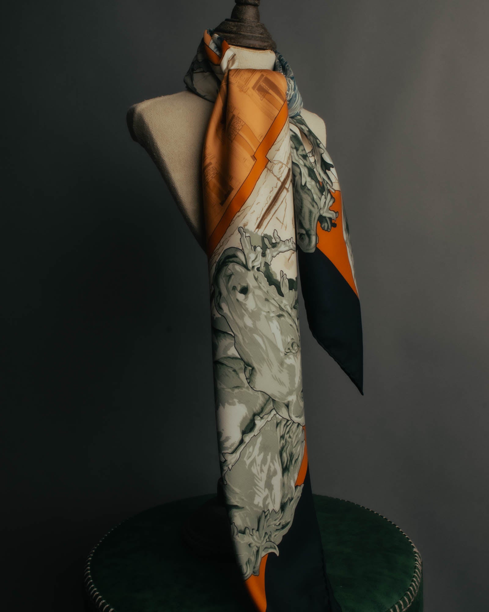 "Hermès" 90's-00's Architectural printed silk scarf