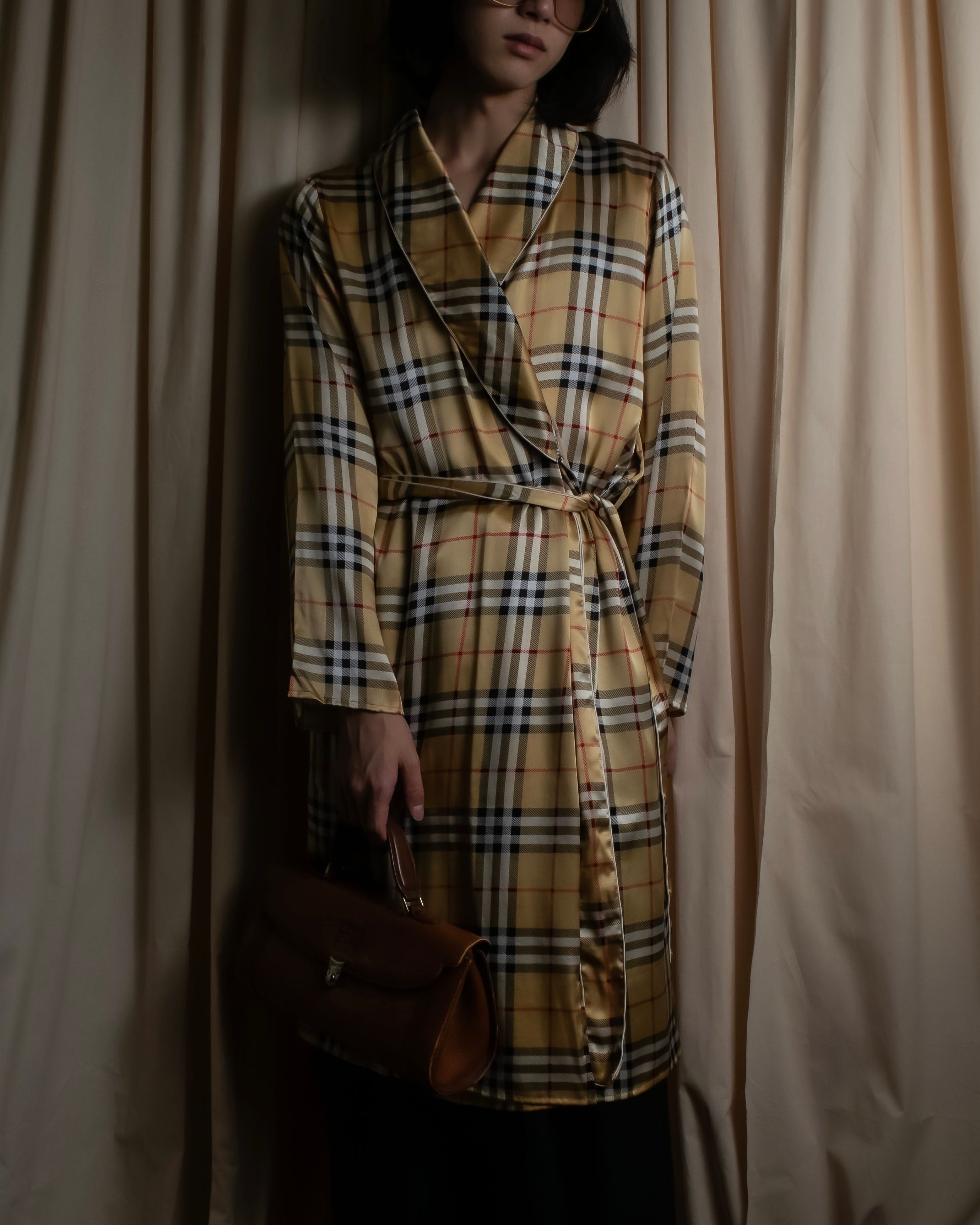 "BURBERRYS" Nova check maxi length silk gown coat