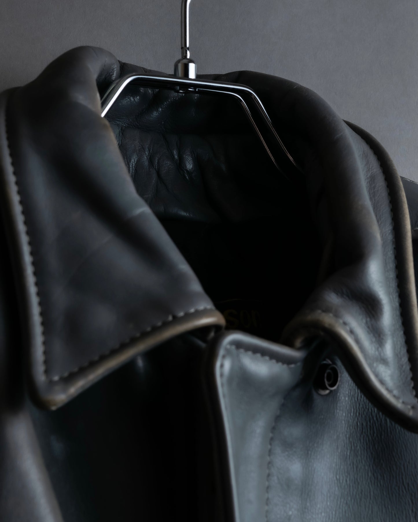 "VANSON" Out pocket design ribbed leather jacket