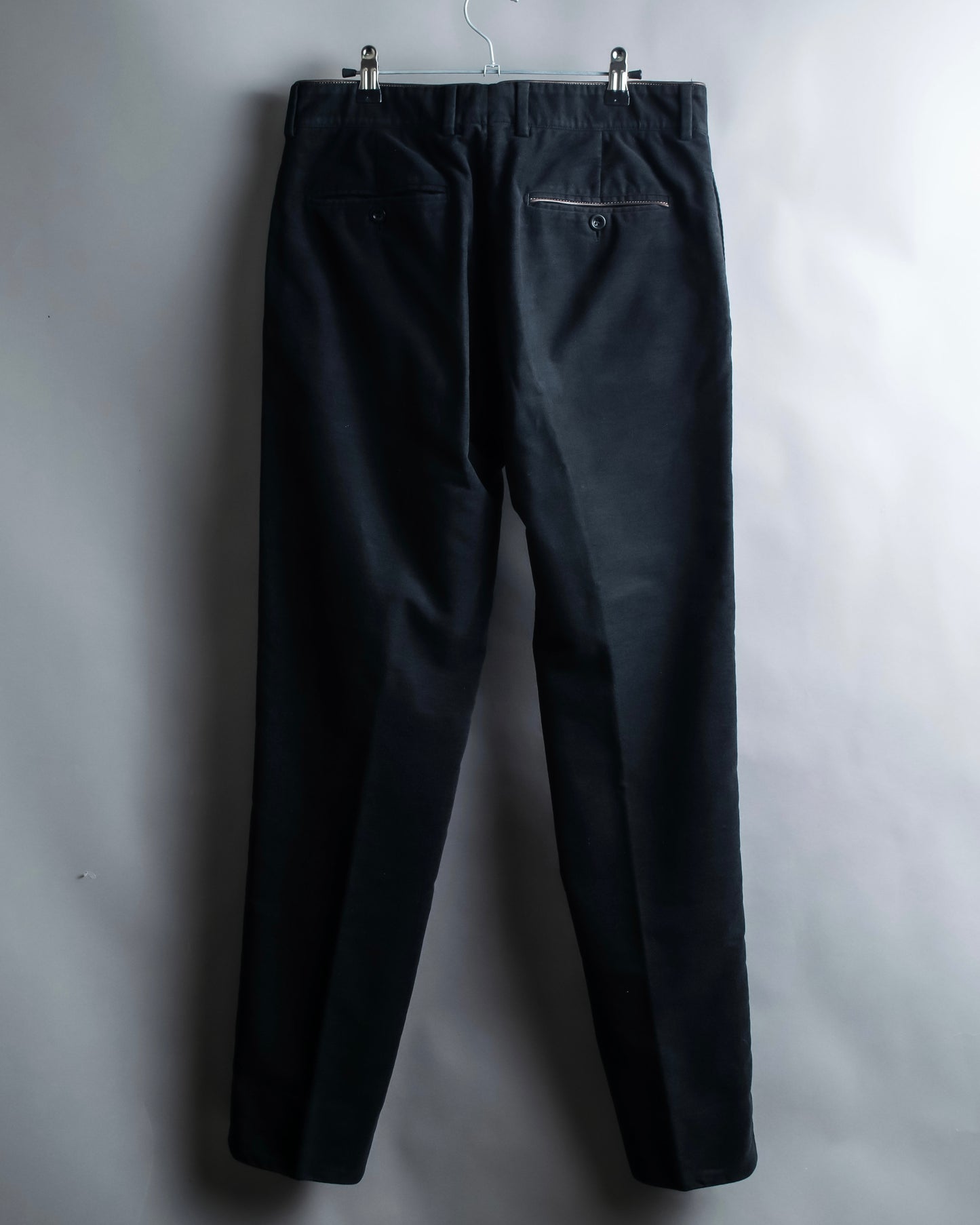 "HERMES" Leather trimmed design tapered pants