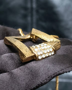 "YVES SAINT LAURENT" rhinestone motif gold necklace