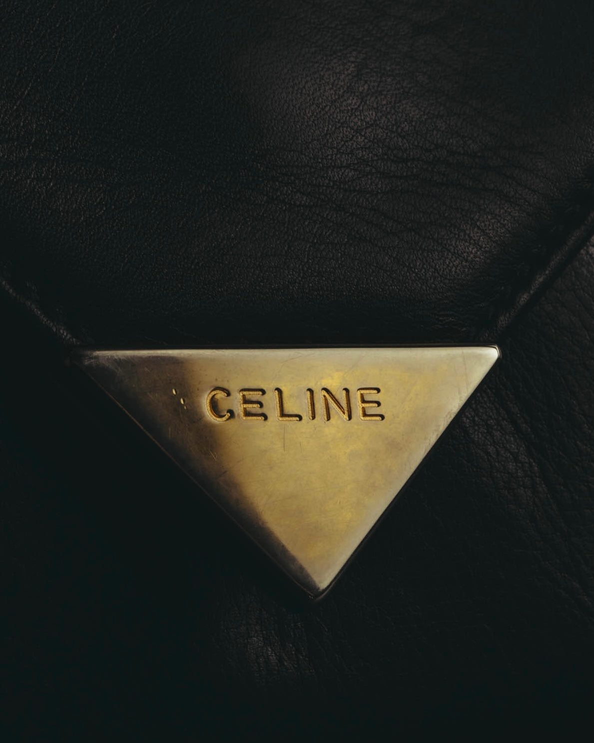 "CELINE" 70's-80's Classic black leather shoulder bag