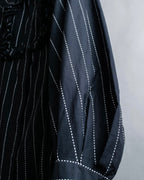 "MSGM" Frill design logo pinstripe pattern shirt