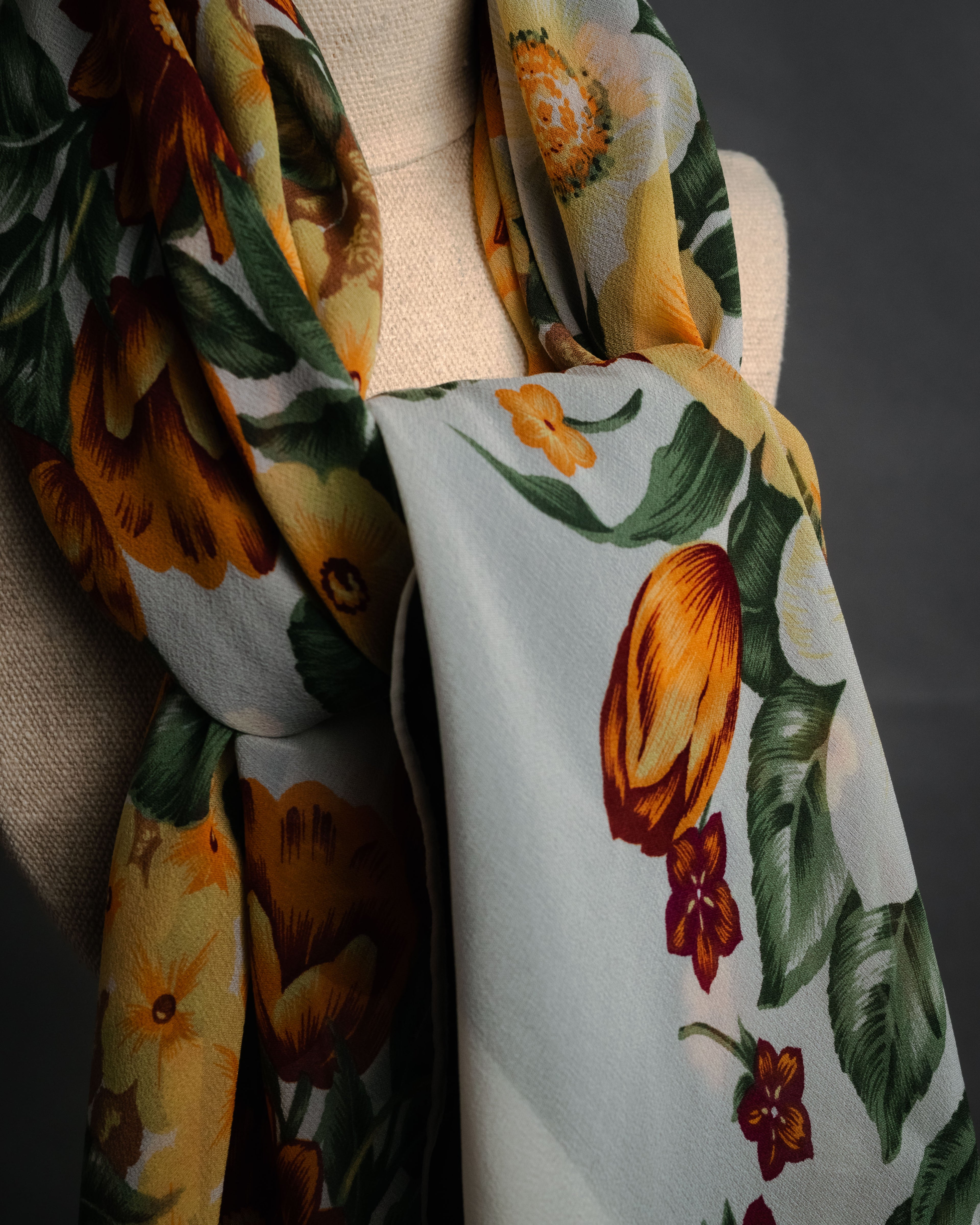 “Christian Dior” 80’s–90’s Botanical silk floral scarf