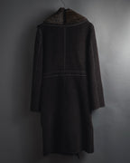 "FENDI" 90’s-00’s Sculptural belted leopard cat fur collar alpaca coat