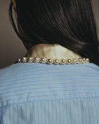 -SPECIAL- "GUCCI" 2010's-20's Pearl embellished detachable collar striped long shirt