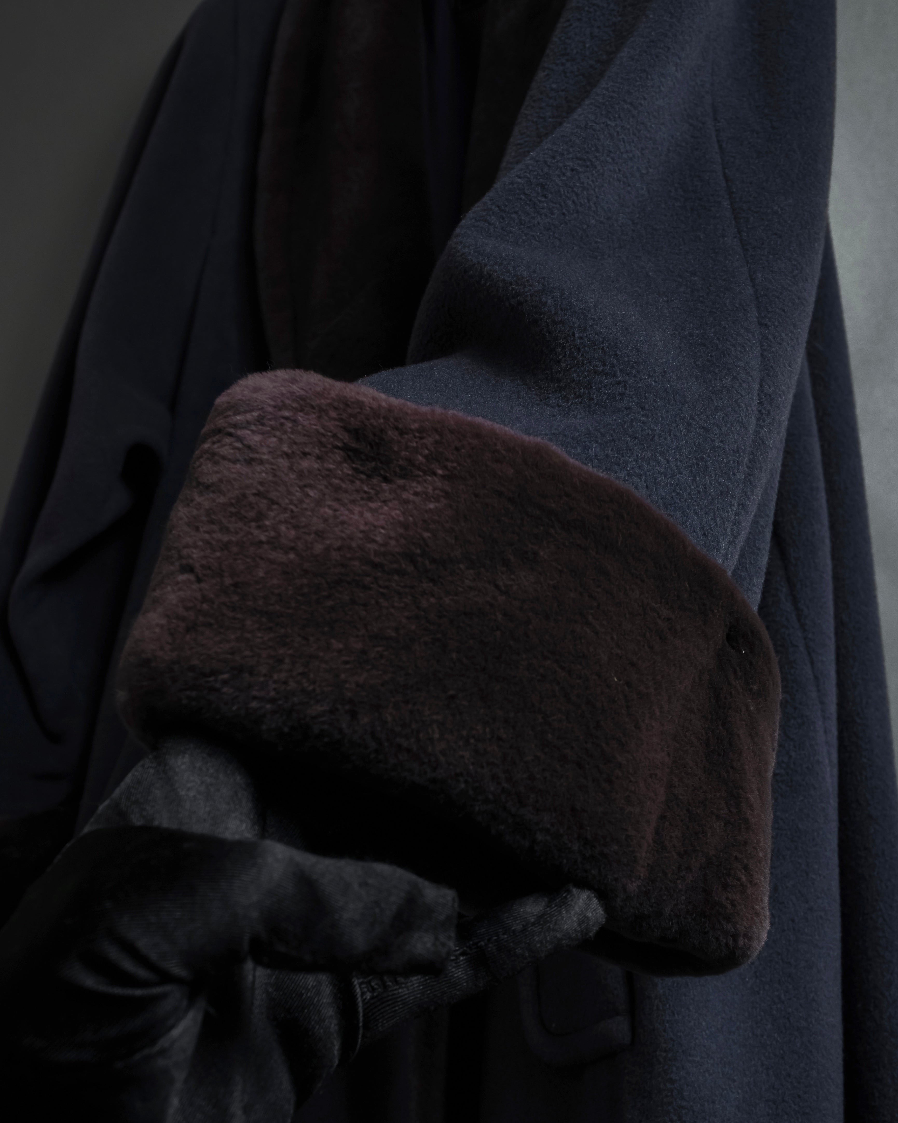 "Junko Yamamoto" Fur-trimmed design long cashmere blend coat