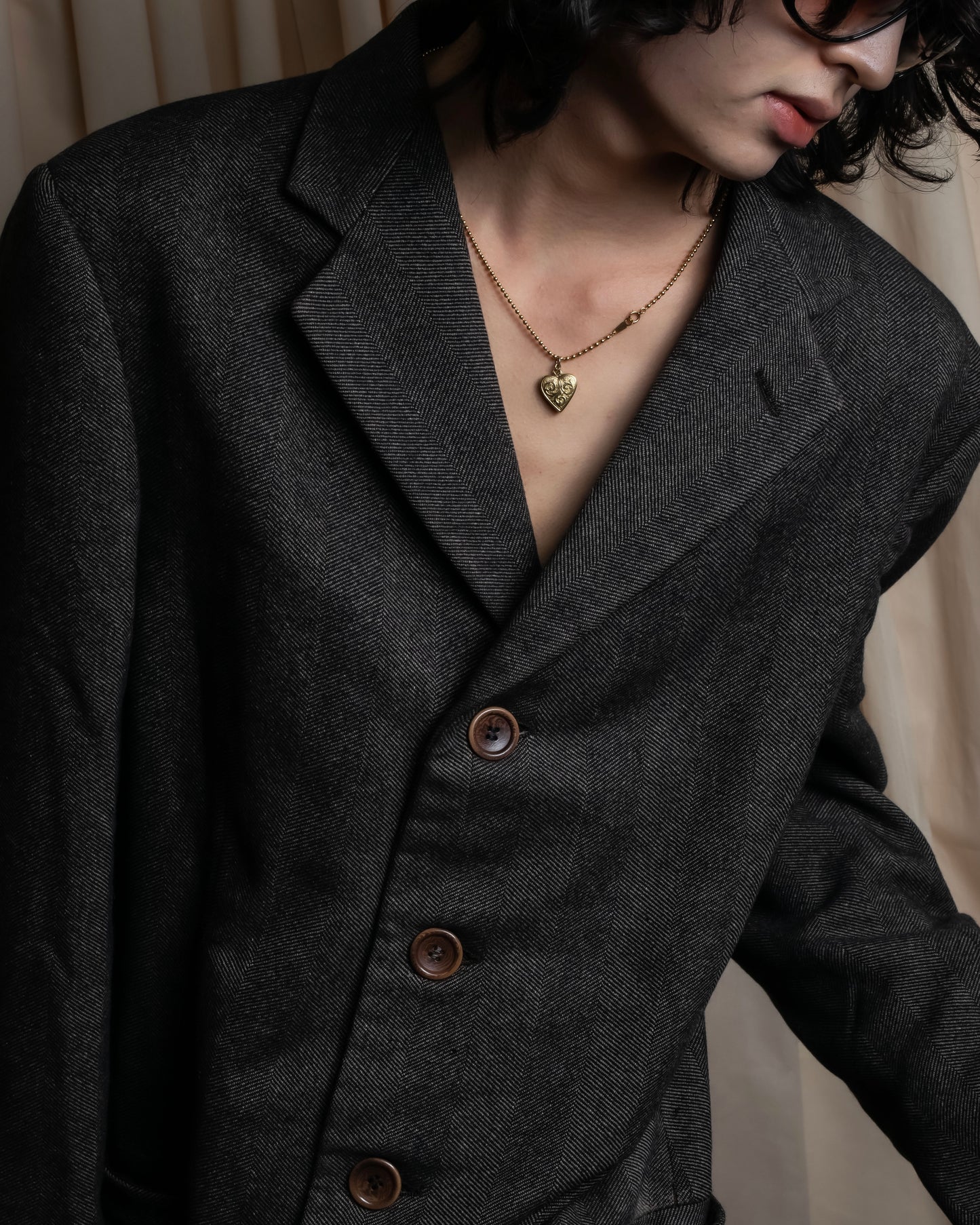 "ARMANI COLLEZIONI" Shoulder width structured oversized herringbone chester coat