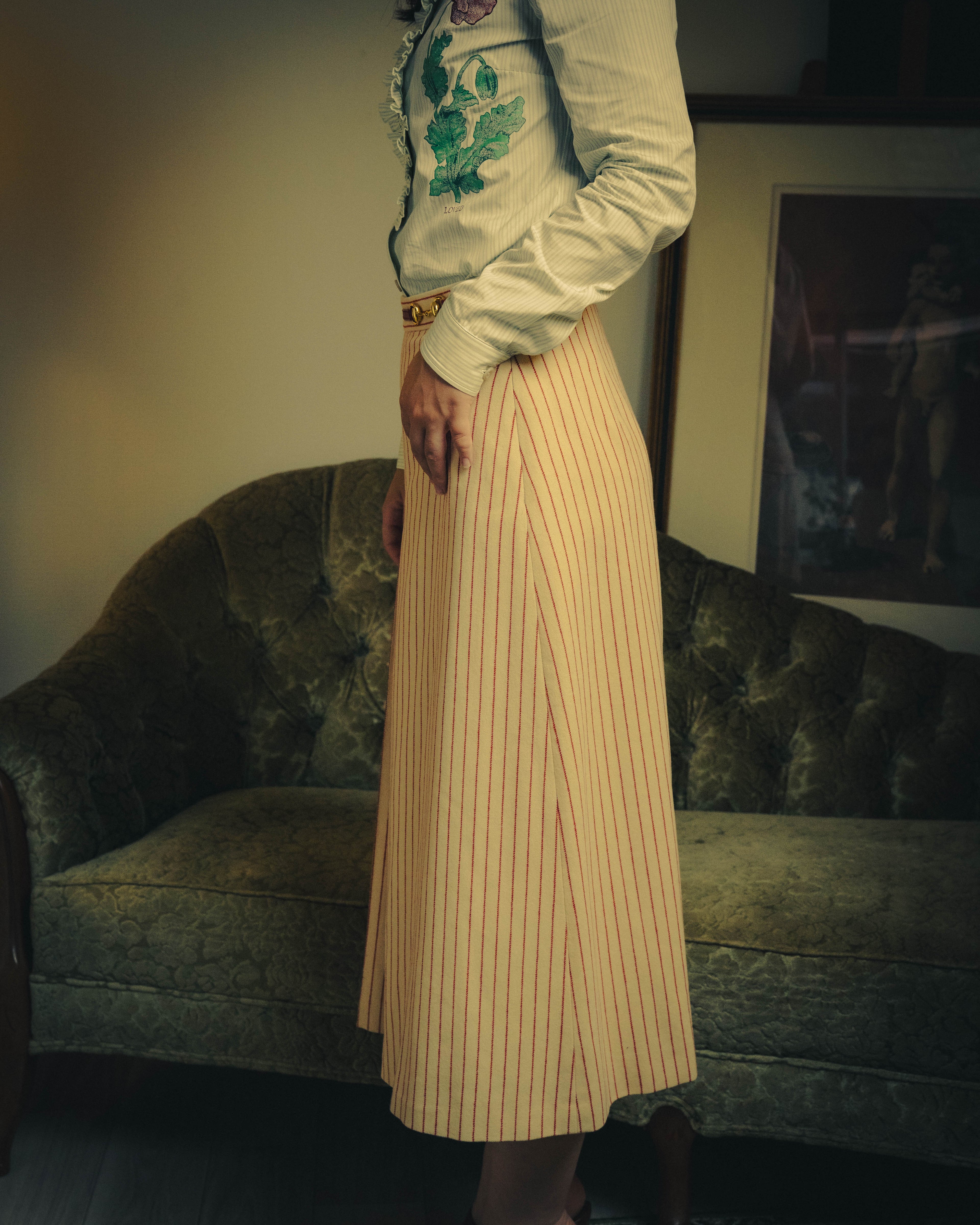 -SPECIAL- “GUCCI” 2015-2022 vintage inspired horsebit striped wool skirt