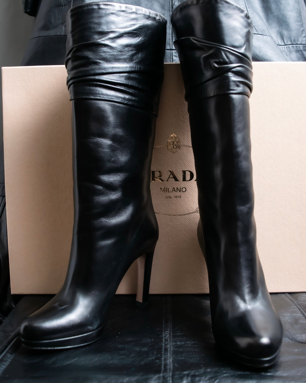 "PRADA" Shirred mode stylelong boots