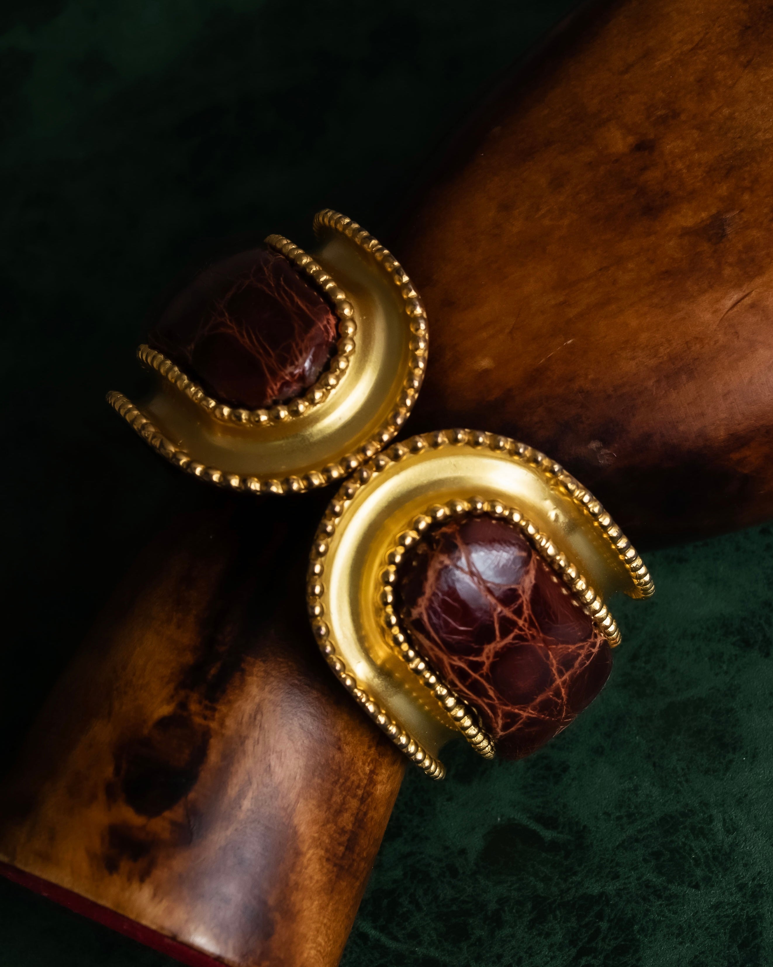 "LOEWE" Leather combination half moon gold bangle