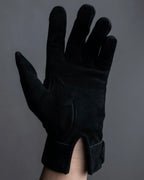 "HERMES" Silver buckle design suede leather gloves
