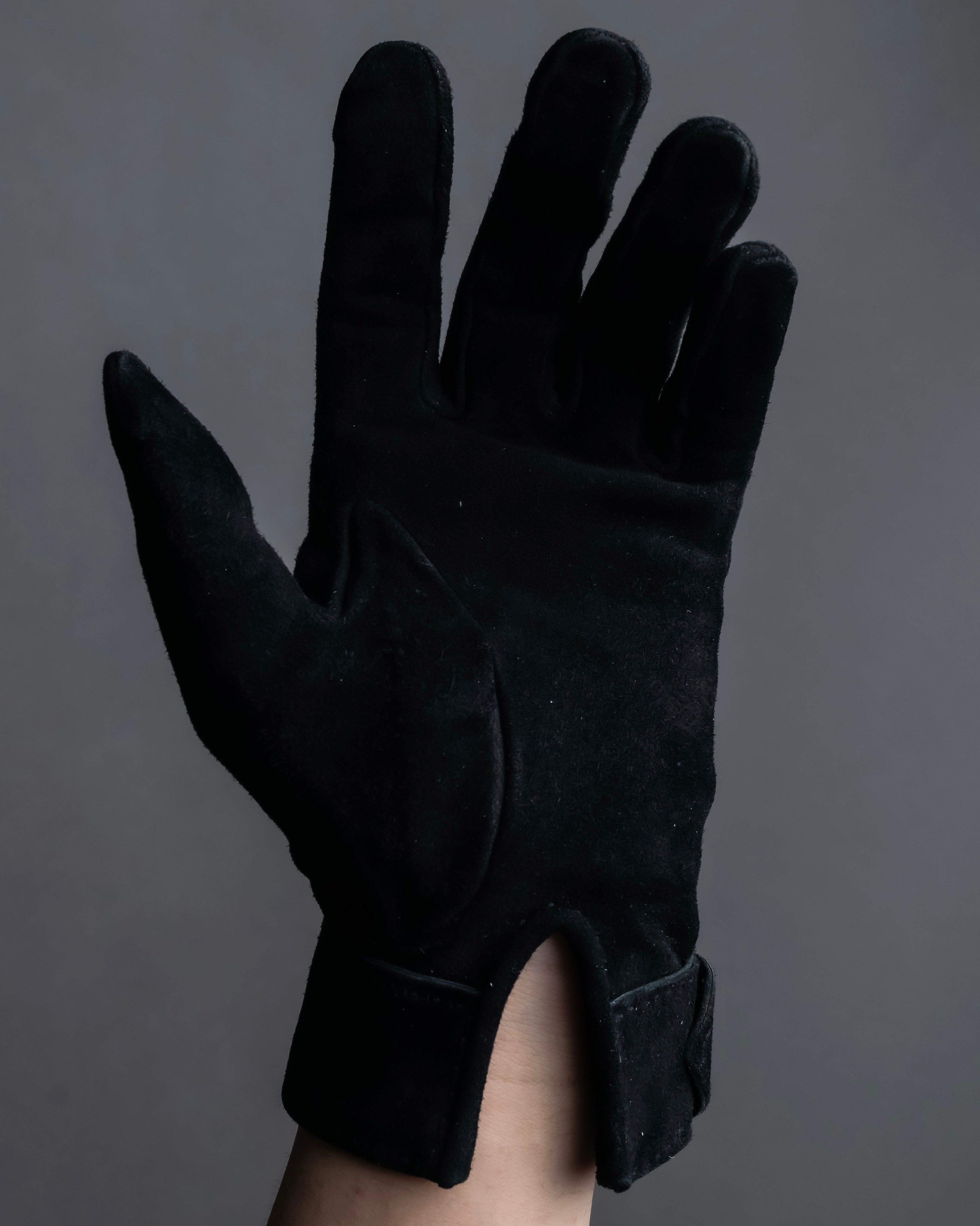 "HERMES" Silver buckle design suede leather gloves
