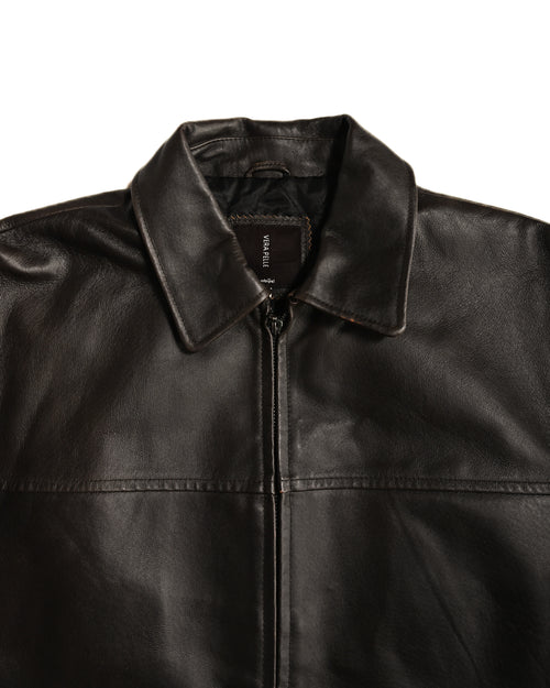 VINTAGE / Architectural Leather Jacket Dark Brown