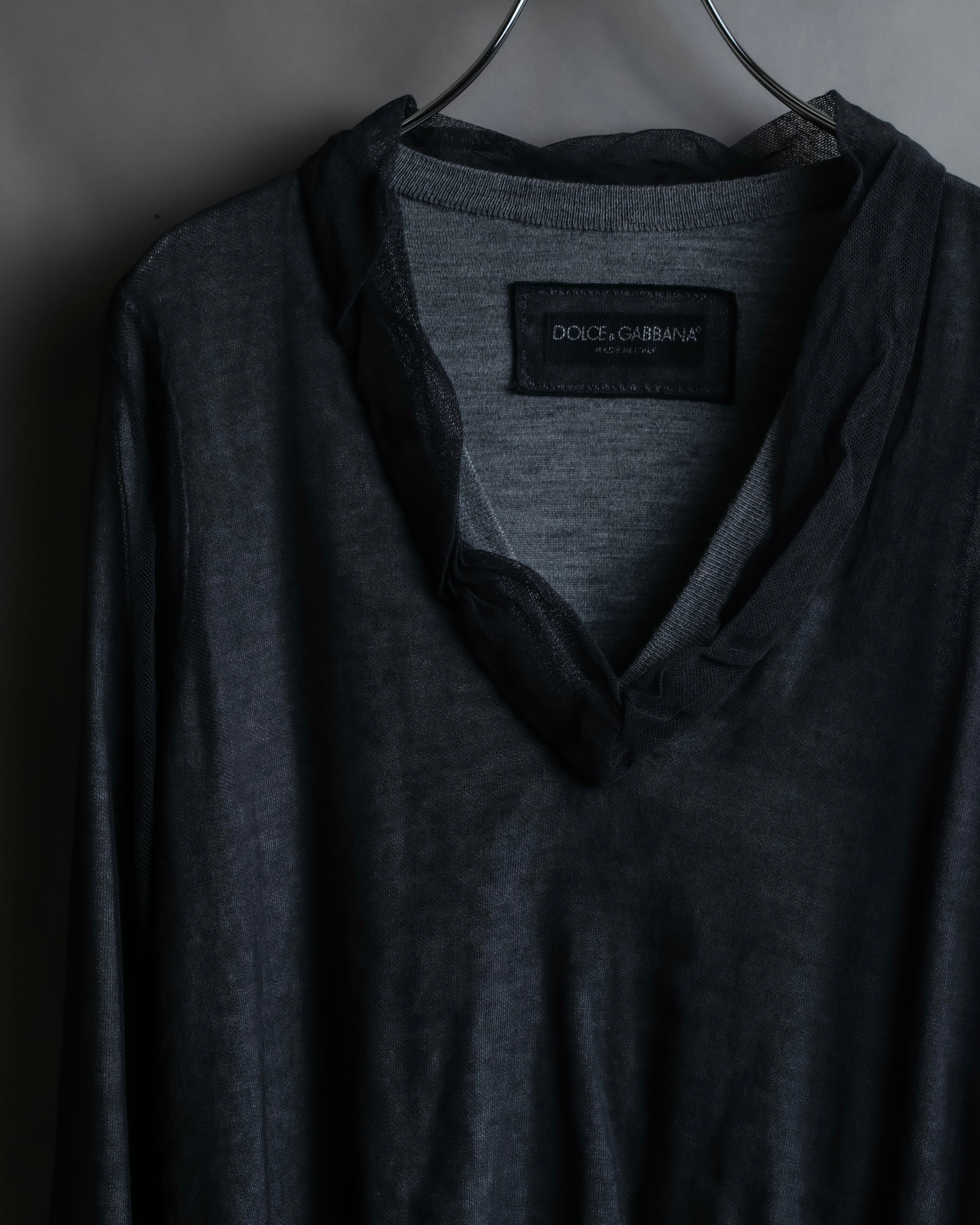 "DOLCE & GABBANA" Sheer layered V-neck grey knit