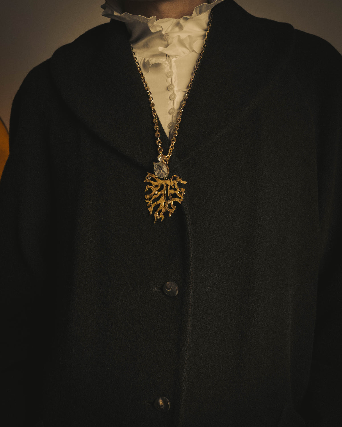 -SPECIAL- "Yves Saint Laurent" 90's-00's Sculptural coral motif crystal pendant necklace