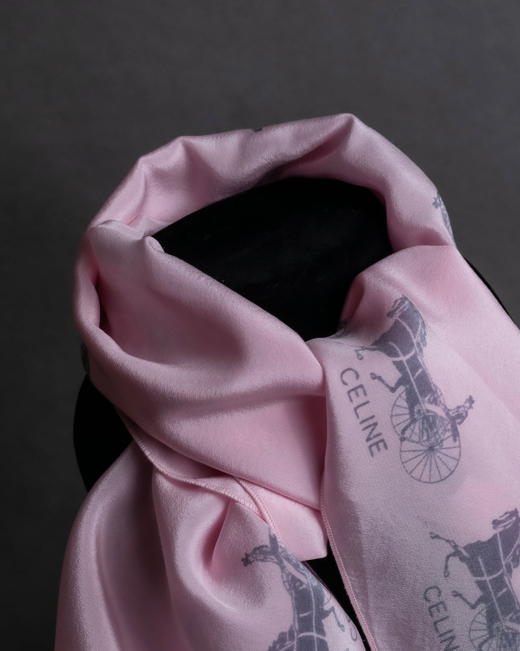 "CELINE" Sulky pattern pink silk long scarf