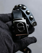 "Christian Dior" Silver stud detail narrow leather belt