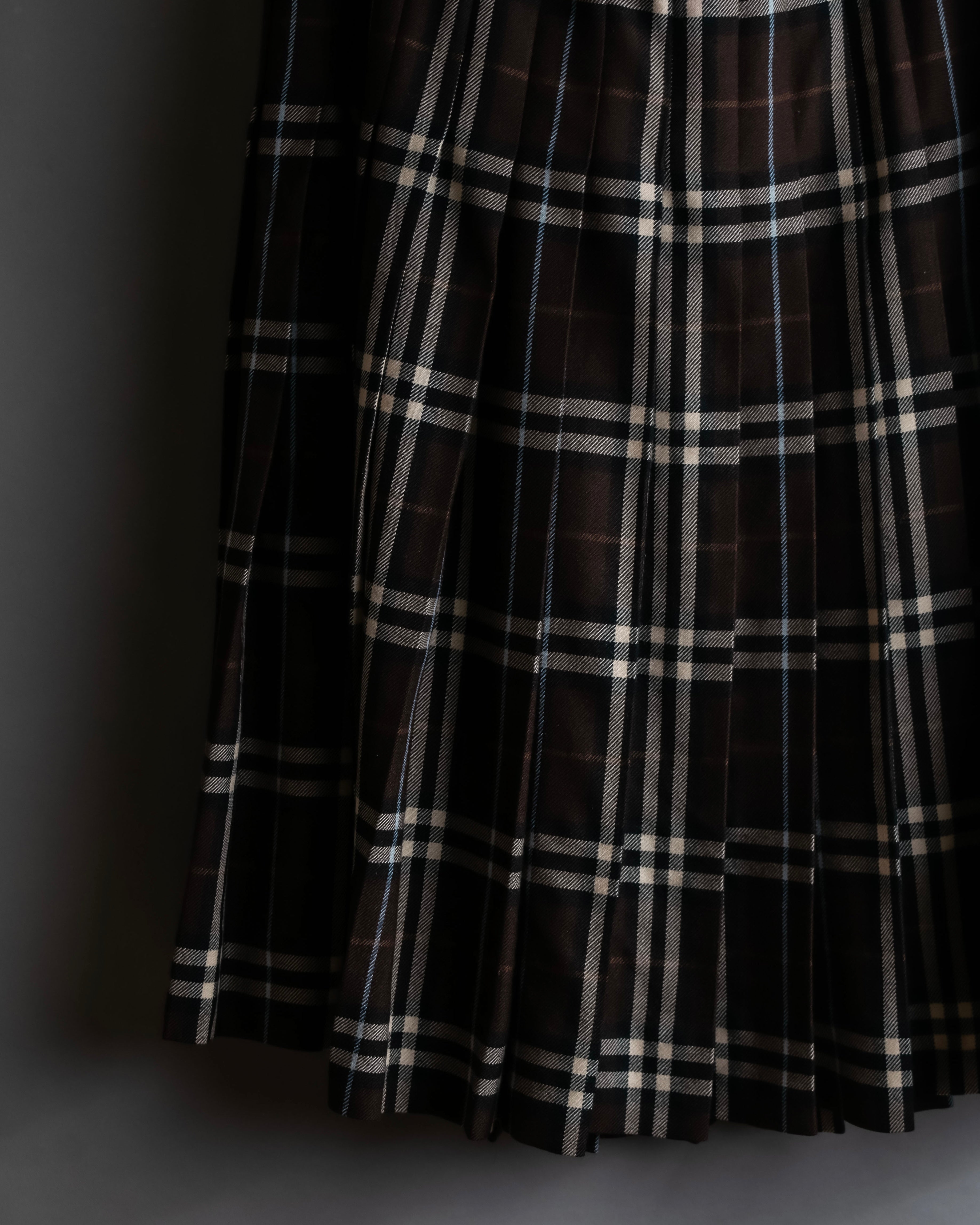 "BURBERRY" Brown tartan check pleated wrap skirt