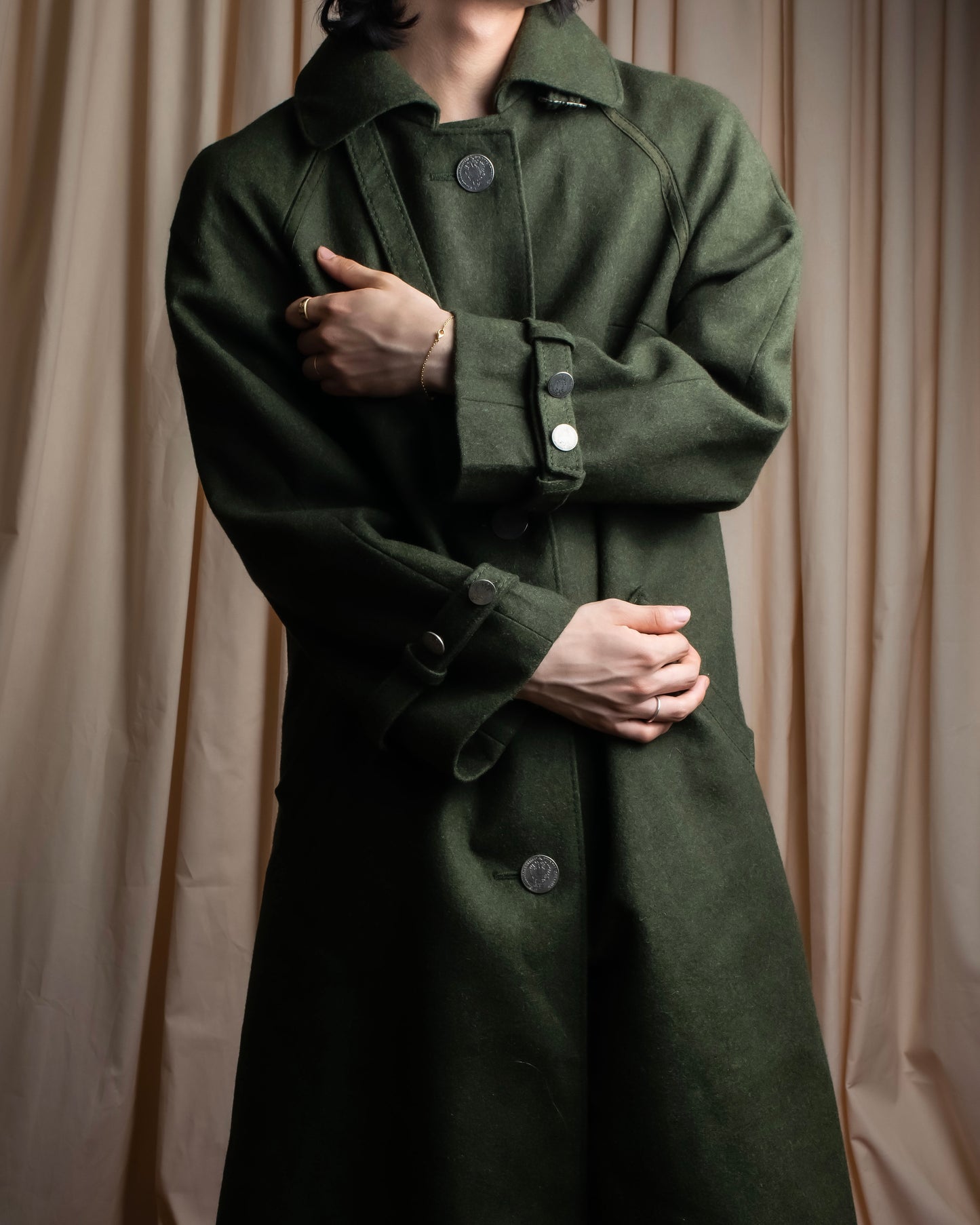 "BAVARIA LODEN" Vintage 2way stand collar wool long coat