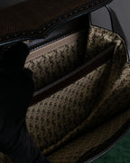 "YVES SAINT LAURENT" Brogue decorative design lizard embossed leather shoulder bag