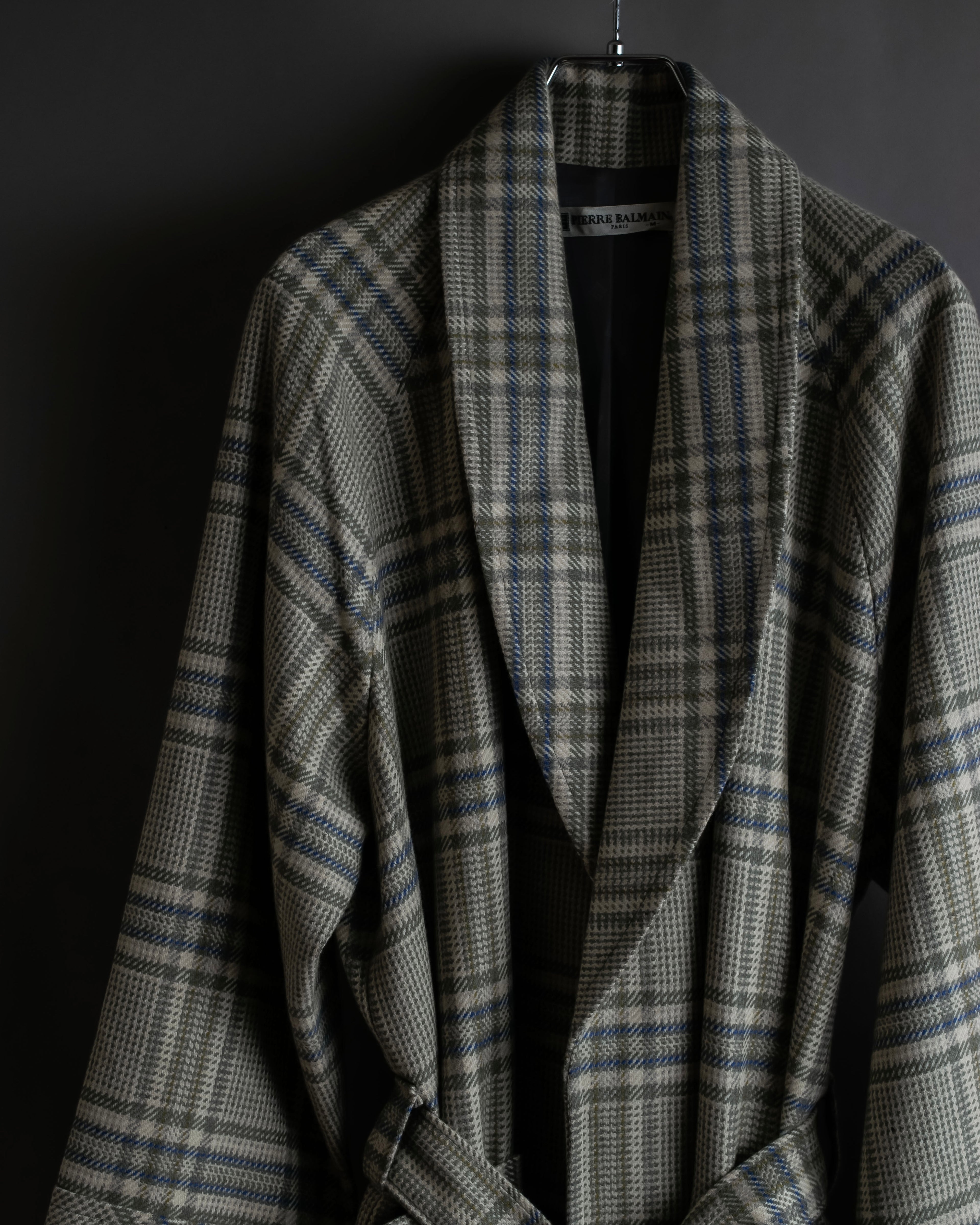 "PIERRE BALMAIN" Glen check belted gown coat