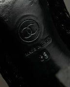 "CHANEL" Gold particle design pony leather heel boots