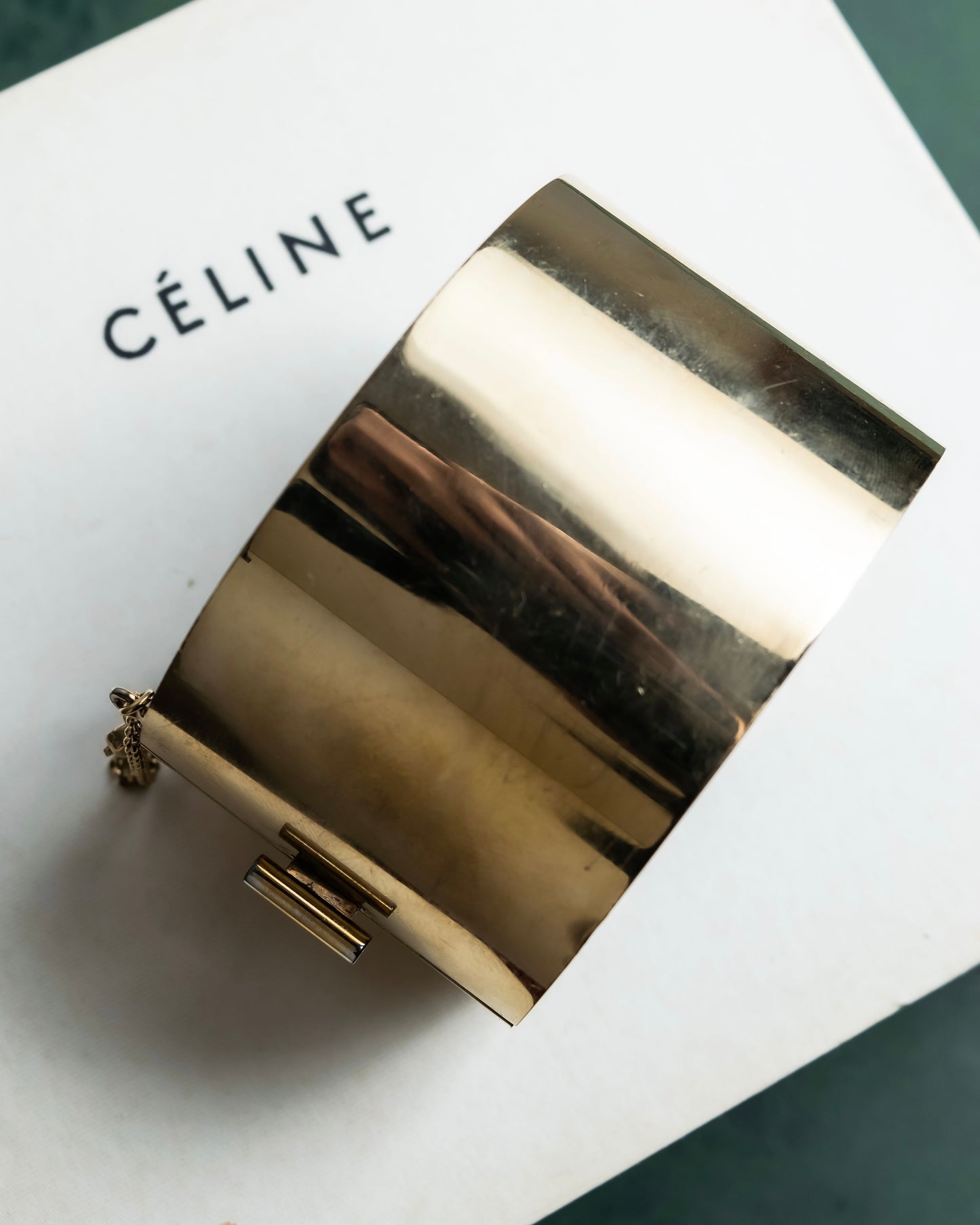 "CELINE" Large leather docking gold bracelet