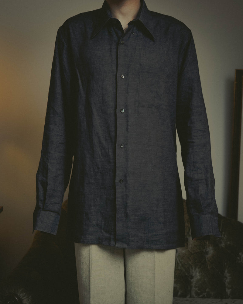 -SPECIAL- “HERMES” 90’s-00’s wide-collar linen shirt