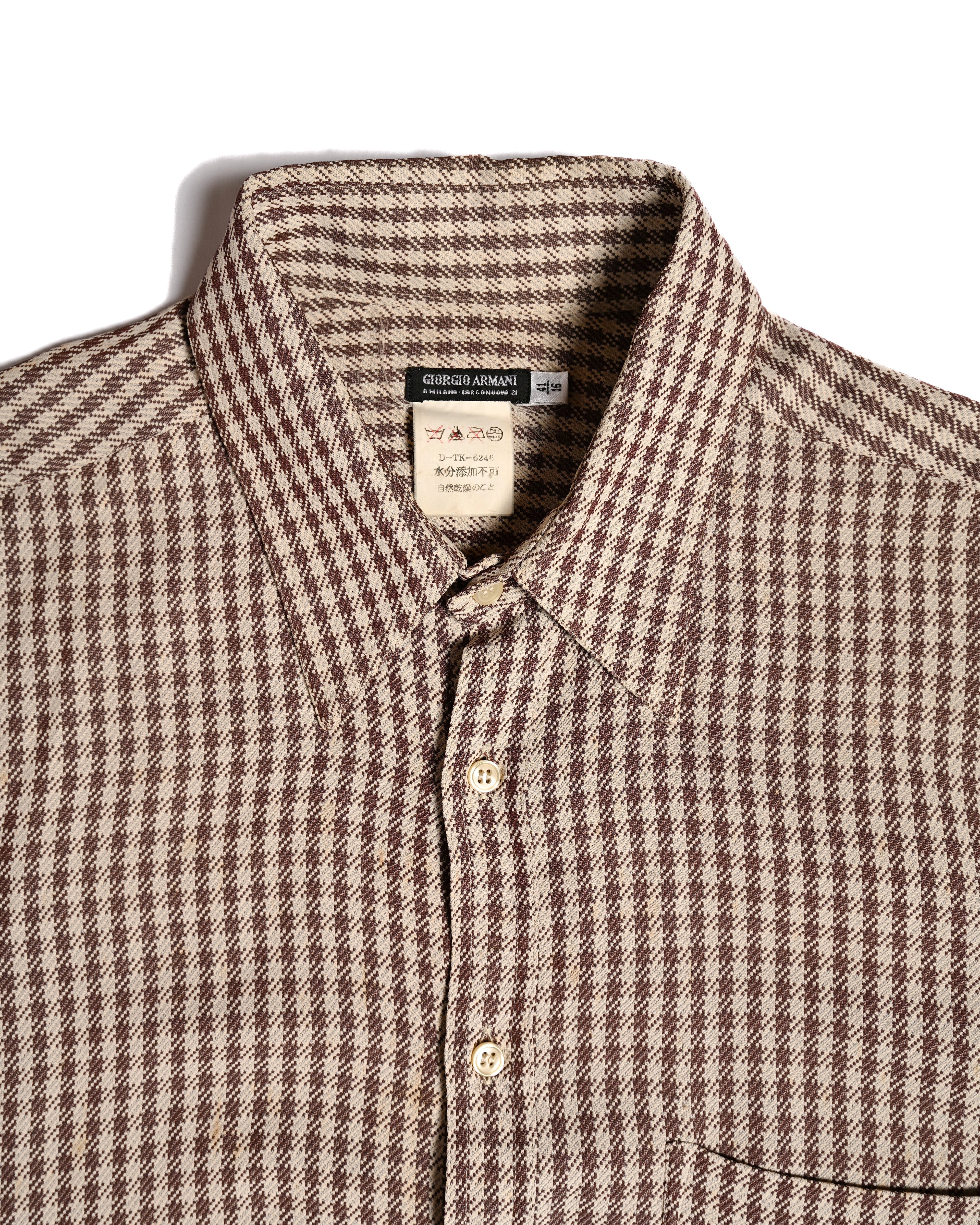 Giorgio Armani/ Houndstooth Check Pattern Summer Wool Shirt