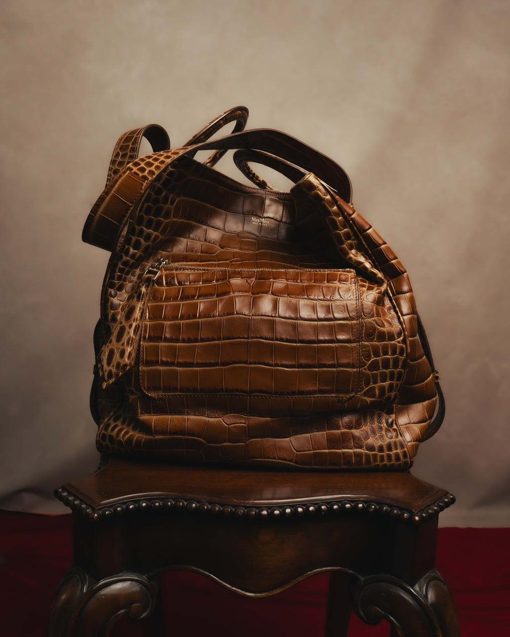 “Max Mara” 00’s-20’s crocodile-embossed 2way backpack