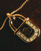 "Christian Dior" 90's Rhinestone padlock pendant necklace