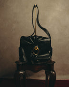 -SPECIAL- "Gucci" 80's Vintage tiger head leather draping shoulder bag with crest charm