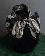 "CHANEL" Coco mark grid pattern silk scarf