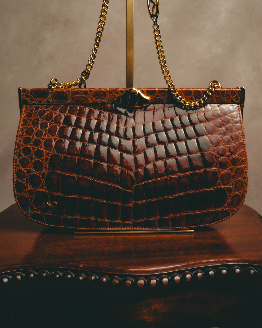 "Nieri Argenti" Crocodile leather frame chain shoulder bag