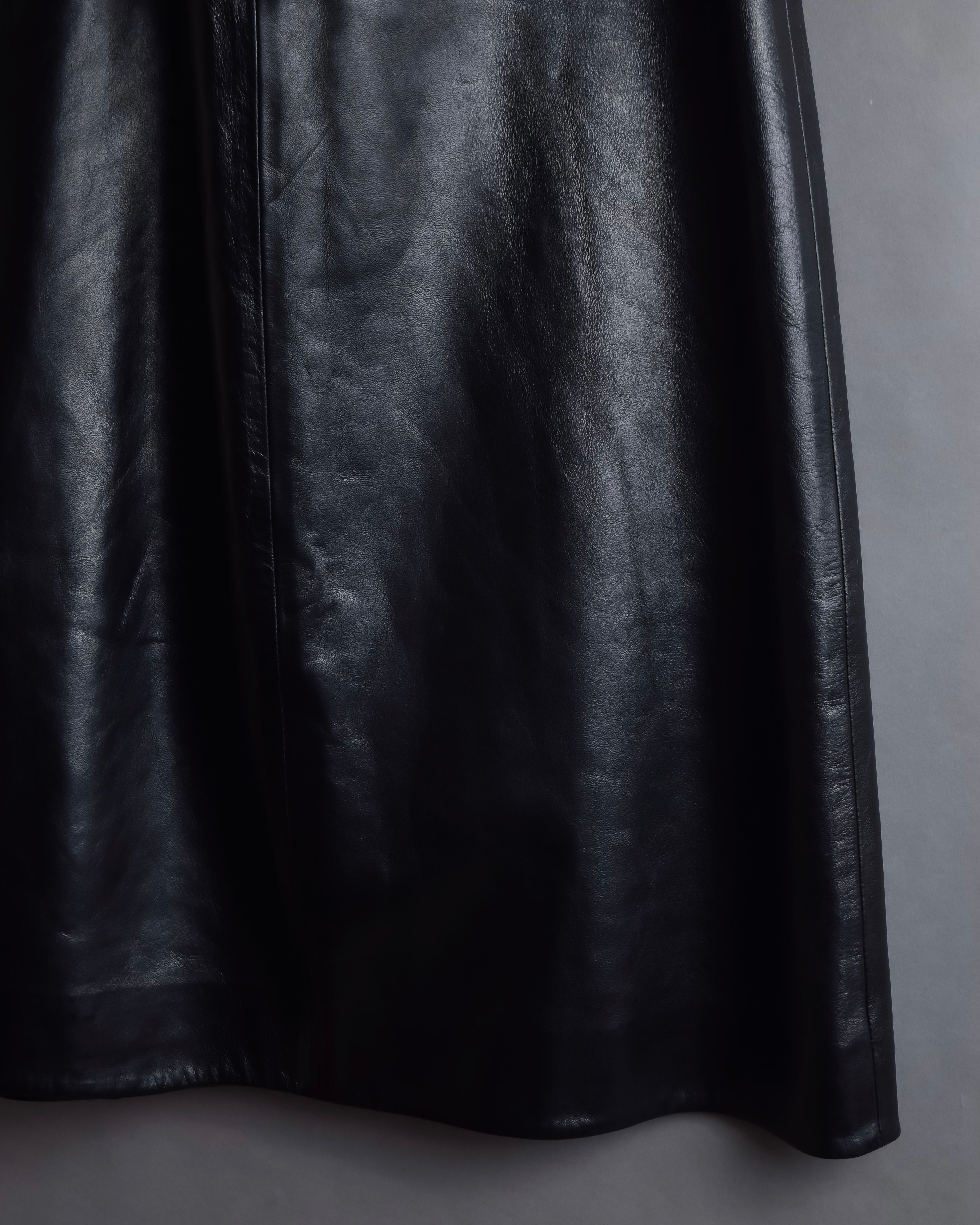 "CELINE" Front metal buckle detail leather skirt
