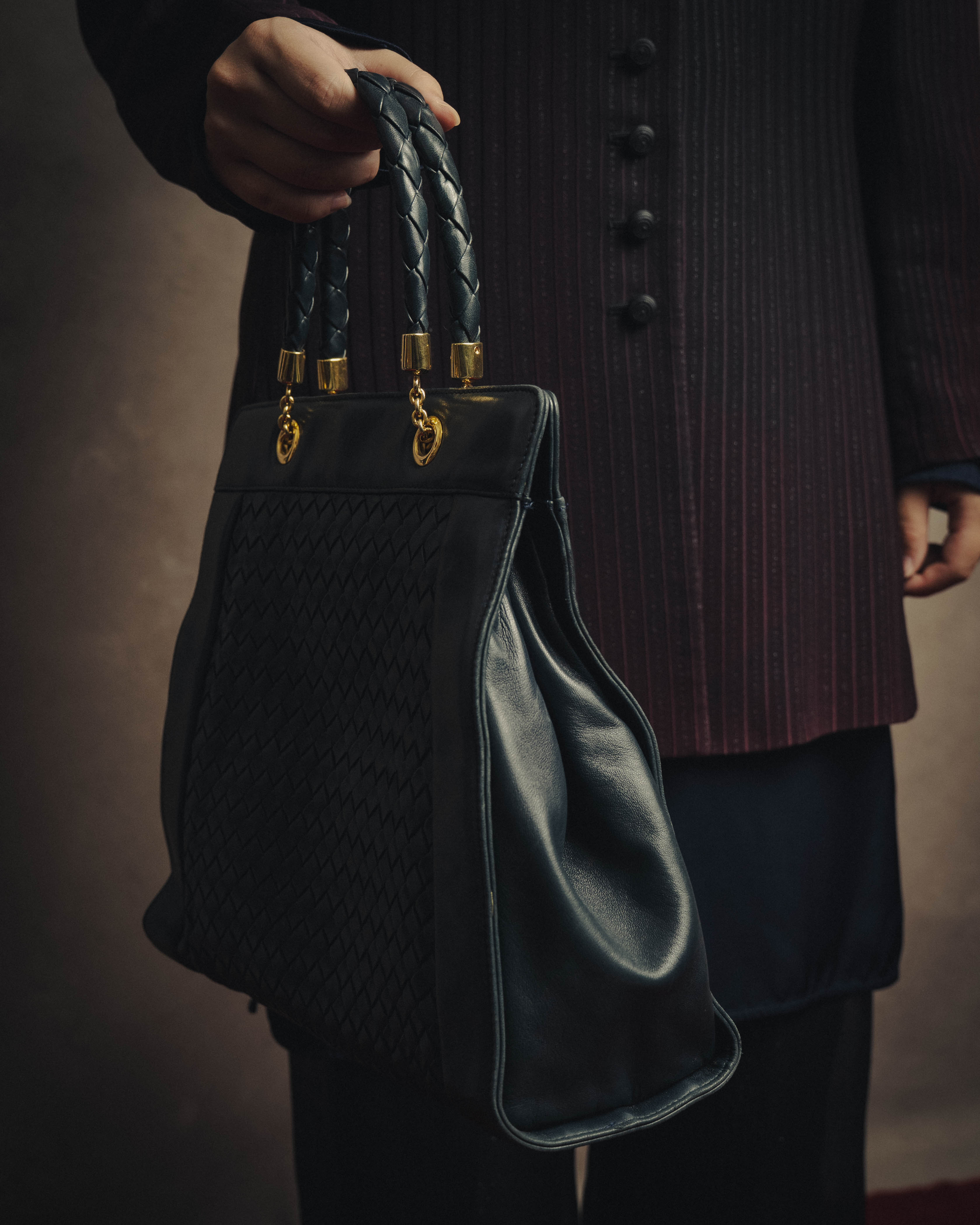 -SPECIAL- “Bottega Veneta” 00’s intrecciato braided handle oversized leather tote bag