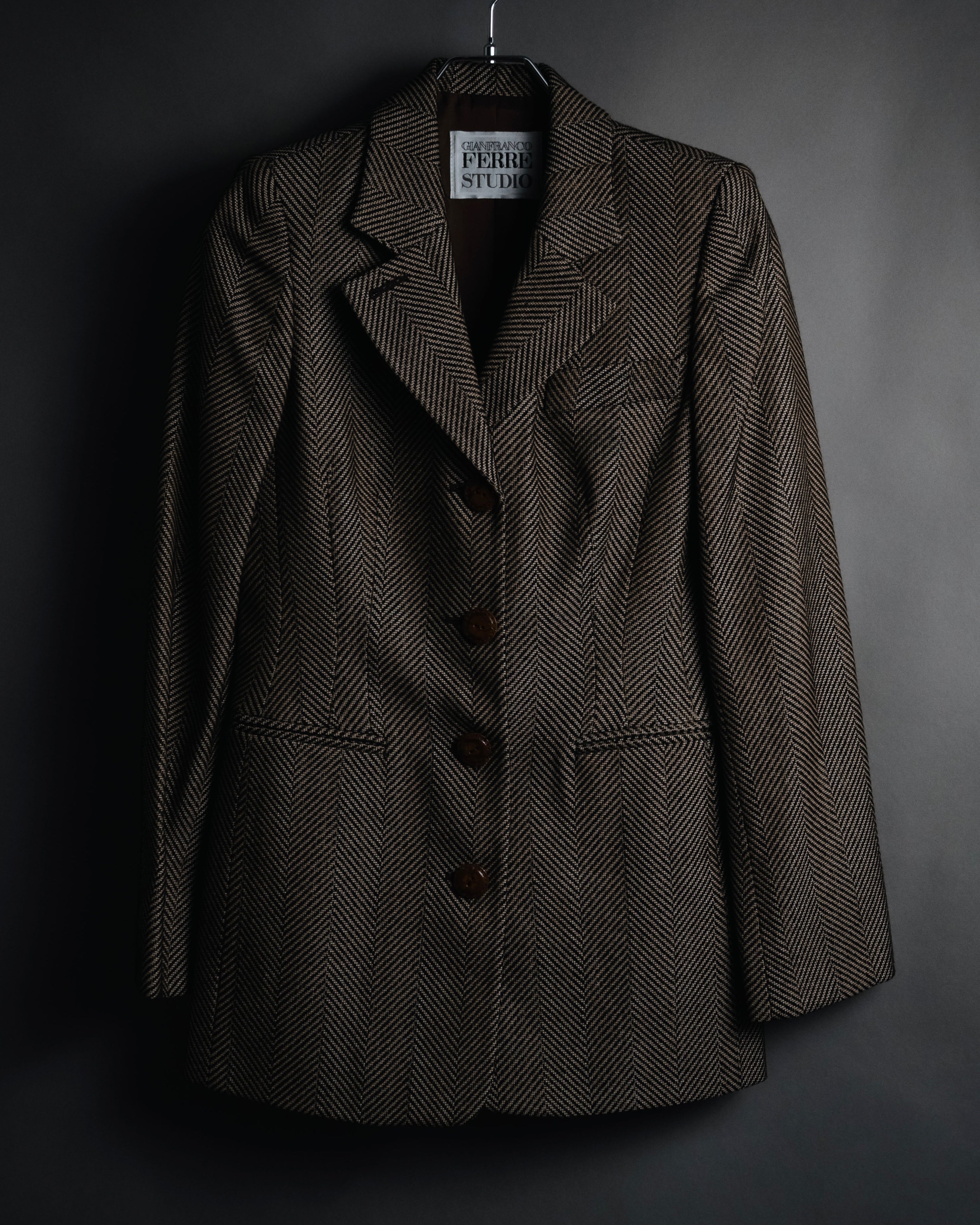 "GIANFRANCO FERRE STUDIO" 90’s-00’s Architectural hourglass herringbone tailored jacket
