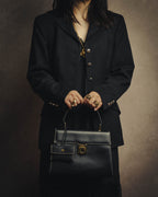 -SPECIAL- "Salvatore Ferragamo" 90's-00's Gancini contrast stitch leather handbag